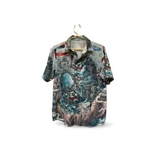 RYLL & CO. Dragon/Foo Dog Graphic Button-Up Shirt - Men’s M